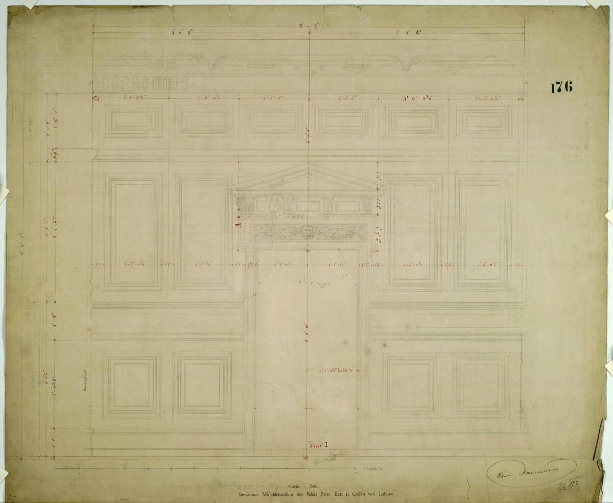 Carl von Hasenauer, Wien I, Bösendorferstraße 13, Palais Lützow, 1. Stock, Vorzimmer, Wand zum …