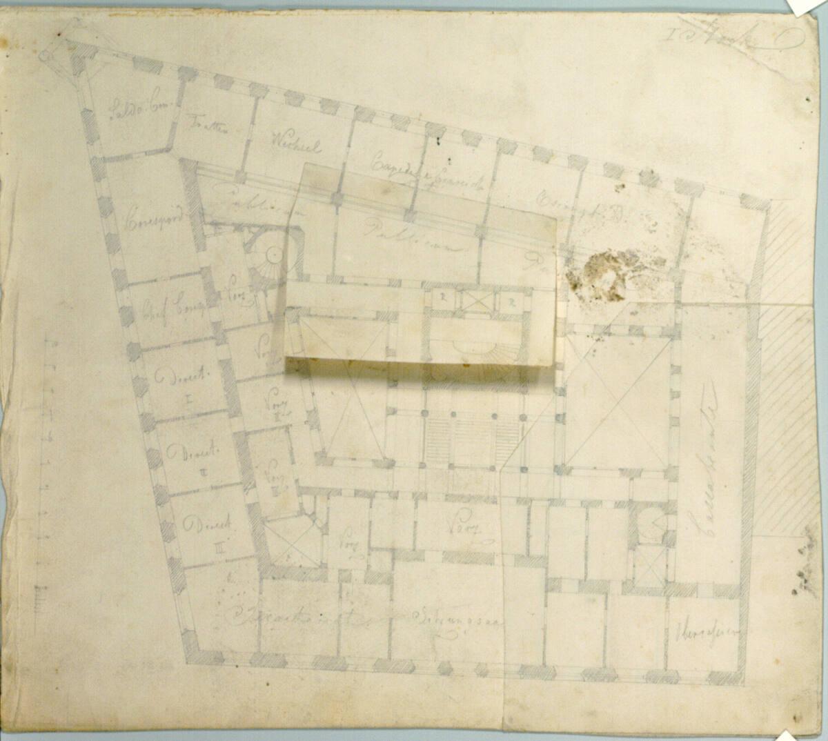Carl von Hasenauer, Wien I, Am Hof/ Tiefer Graben, Creditanstalt, 1. Stock, Grundriss I und II,…