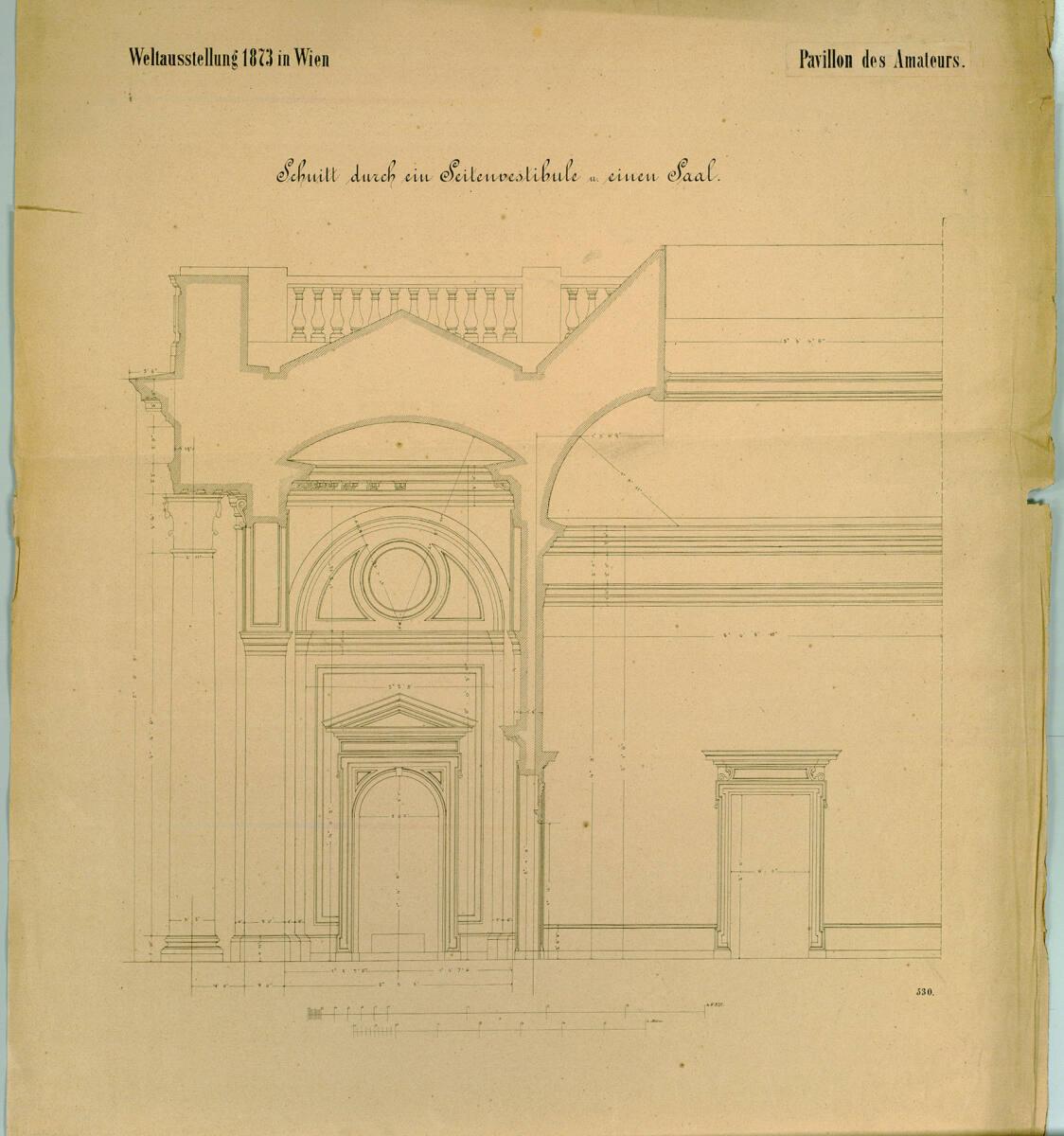 Carl von Hasenauer, Wien II, Weltausstellung 1873, Pavillon des Amateurs, Schnitt, Inv. Nr.: CH…