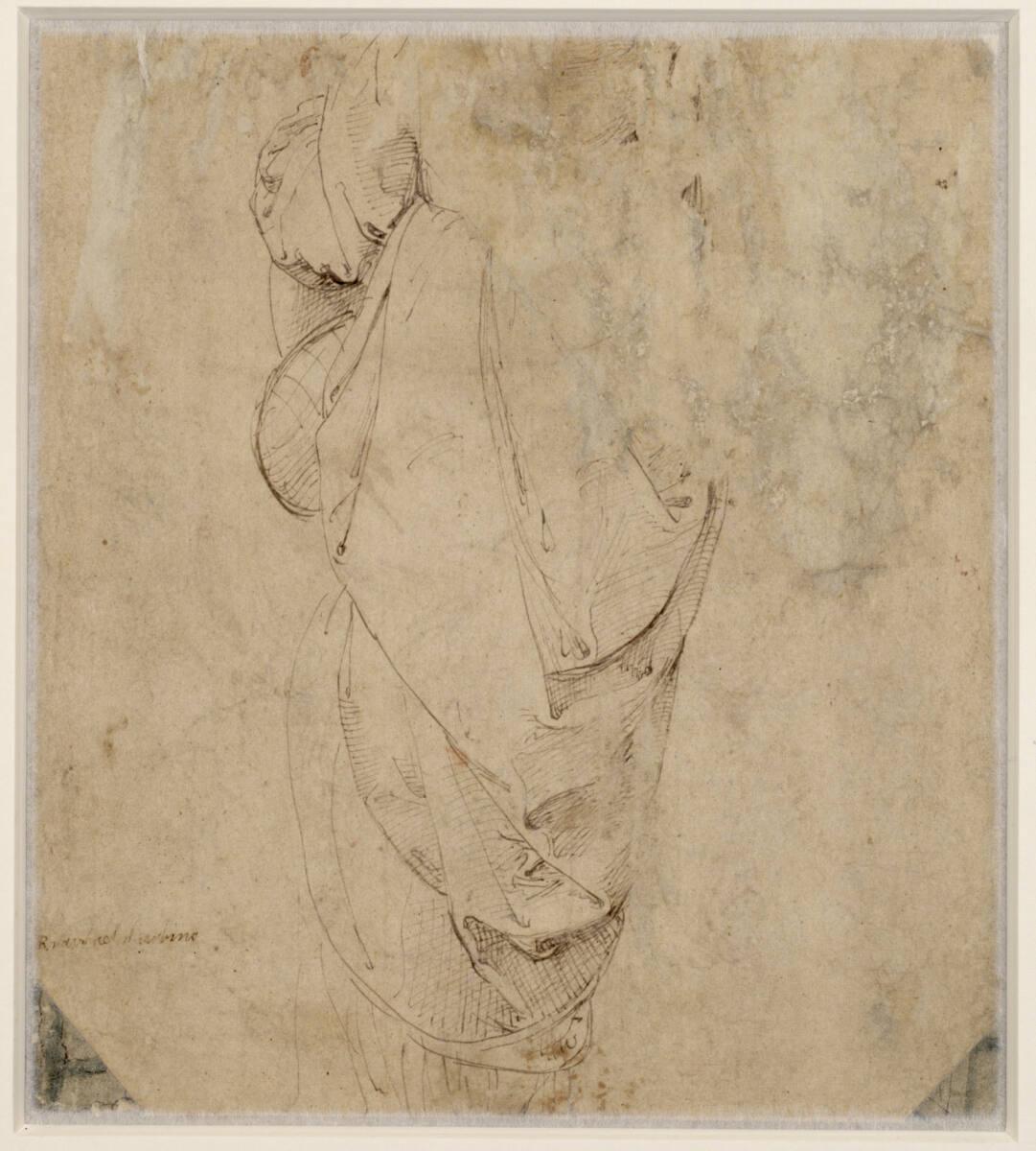 Raffaello Santi, Draperiestudie (Studie zur Rückenfigur der Muse für den "Parnass", Stanza dell…