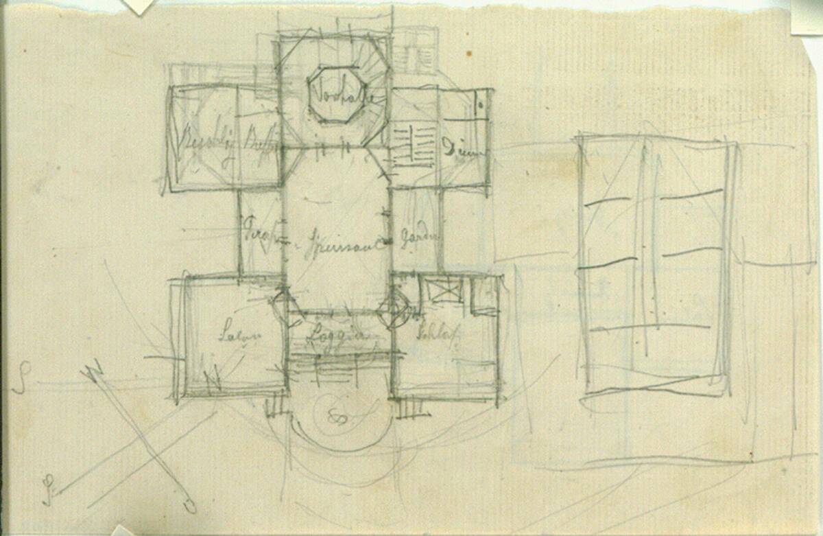 Carl von Hasenauer, Entwürfe zur Villa Amrongen, Inv. Nr.: CHA1559r