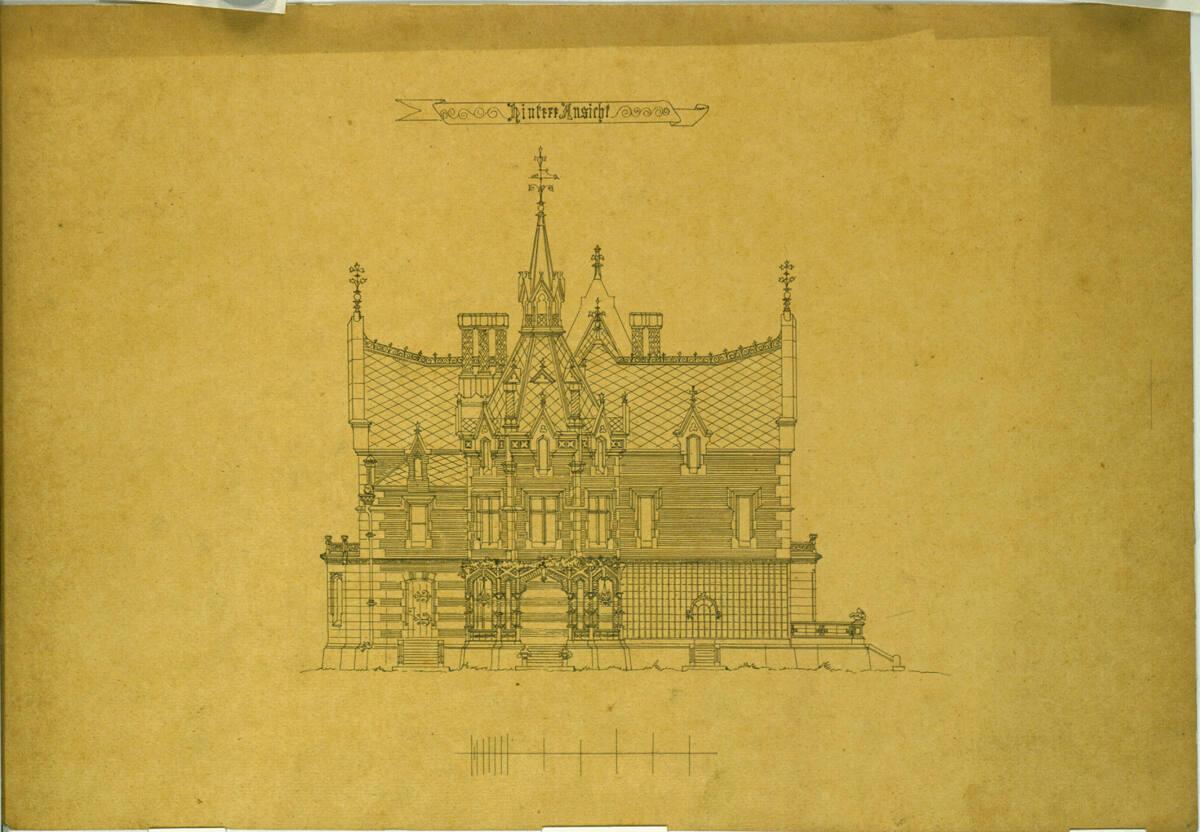 Carl von Hasenauer, Entwurf zur Villa Amrongen (?), Aufriß, Inv. Nr.: CHA1566