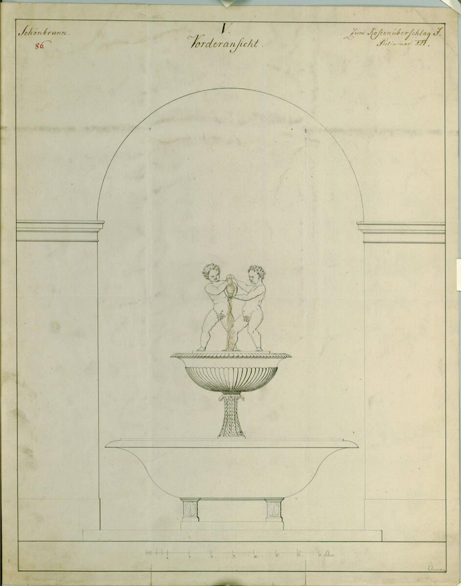 Wien, Schloß Schönbrunn, Wandbrunnen mit zwei Figuren, Orthogonalansicht, Inv. Nr.: AZ4937