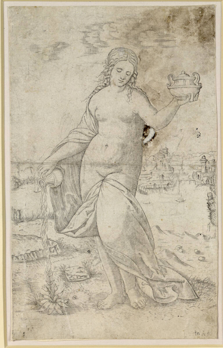 Frau, eine Pflanze gießend, Giovanni Antonio da Brescia