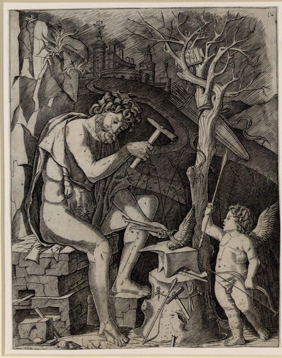 Nicoletto da Modena, Vulkan schmiedet den Flügel Cupidos, Inv. Nr.: DG1952/370