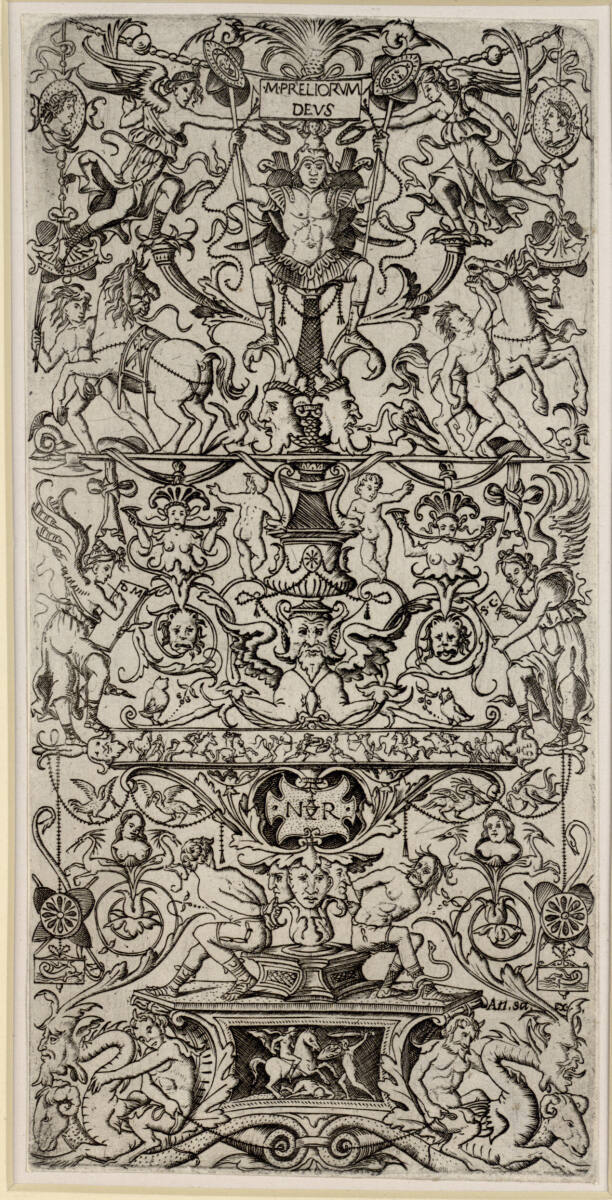 Ornament mit Mars, zwei geführten Pferden und zwei Gefangenen, Nicoletto da Modena