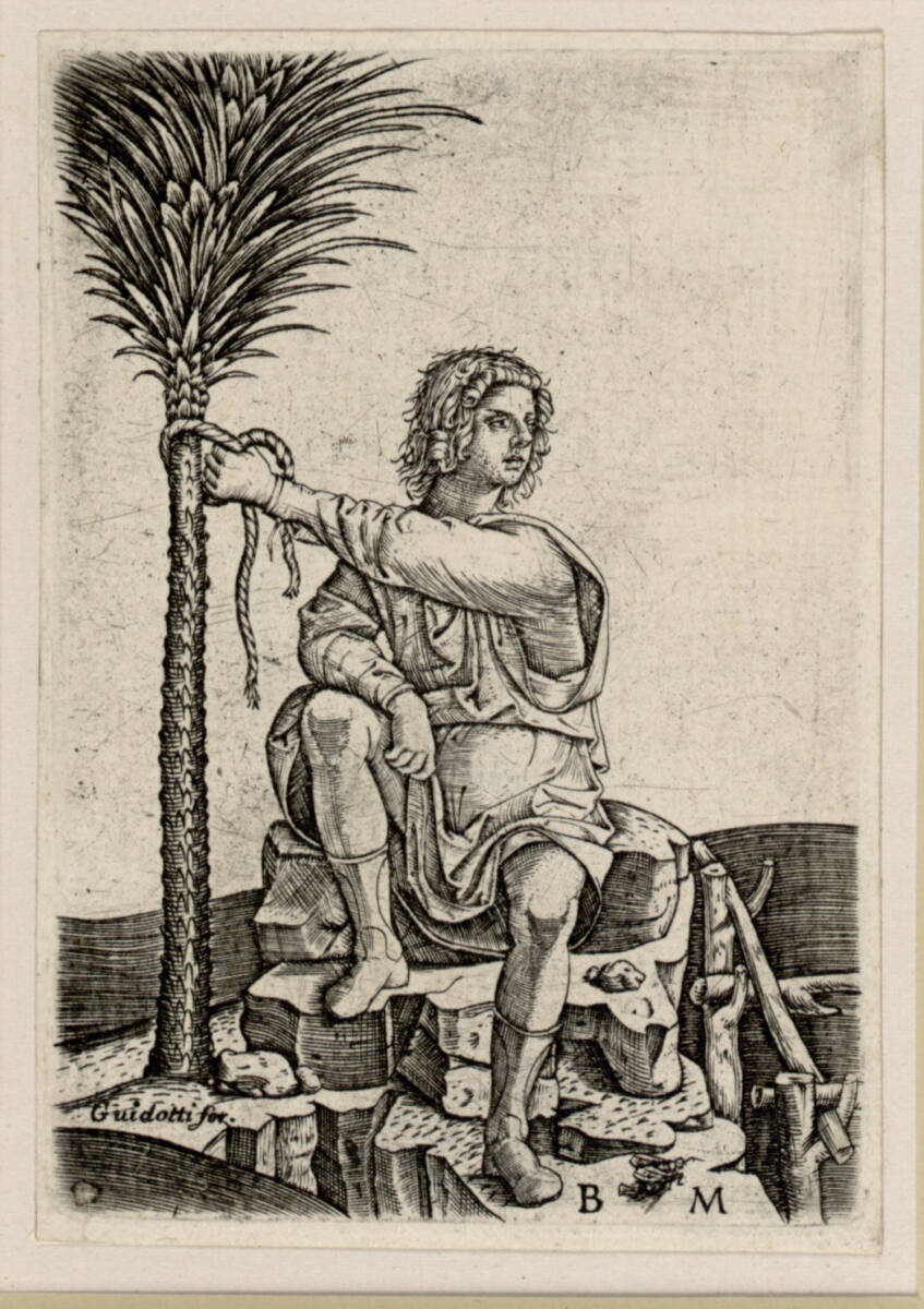 Mann, bei einer Palme sitzend, Benedetto Montagna