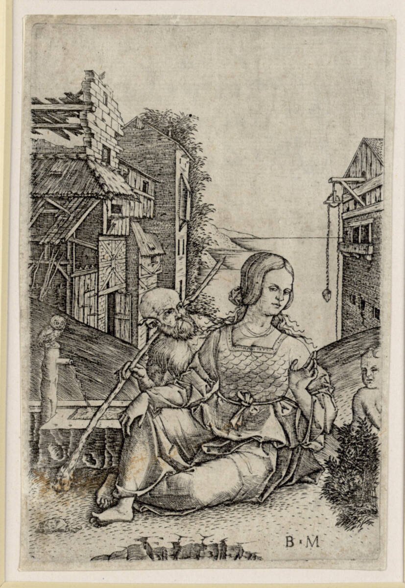 Frau mit Kind und wildem Mann an einem Brunnen, Benedetto Montagna