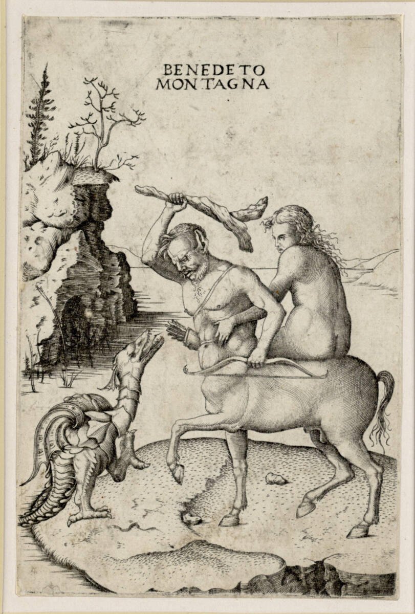 Kentaur mit Nymphe, gegen einen Drachen kämpfend, Benedetto Montagna