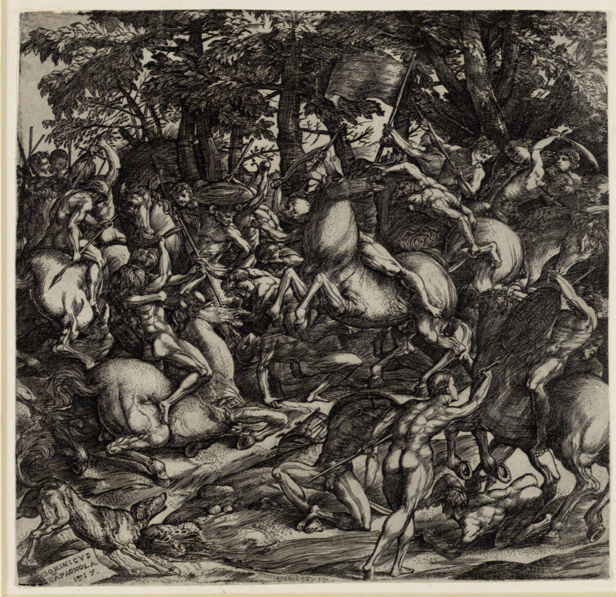 Kampf nackter Männer, Domenico Campagnola, 1517