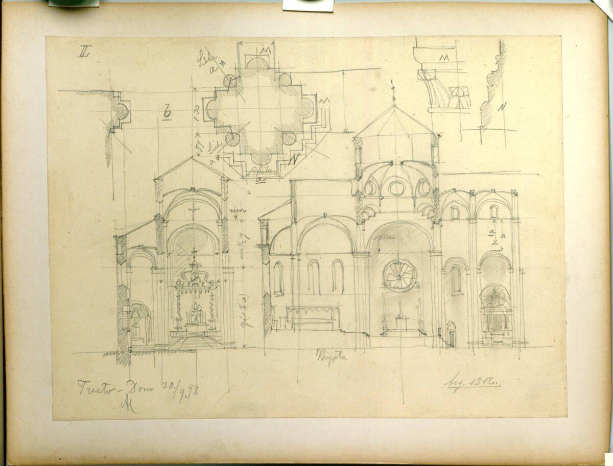 Bauaufnahme, Trient, Dom, Quer- und Längsschnitt und Details, Inv. Nr.: AZ10704