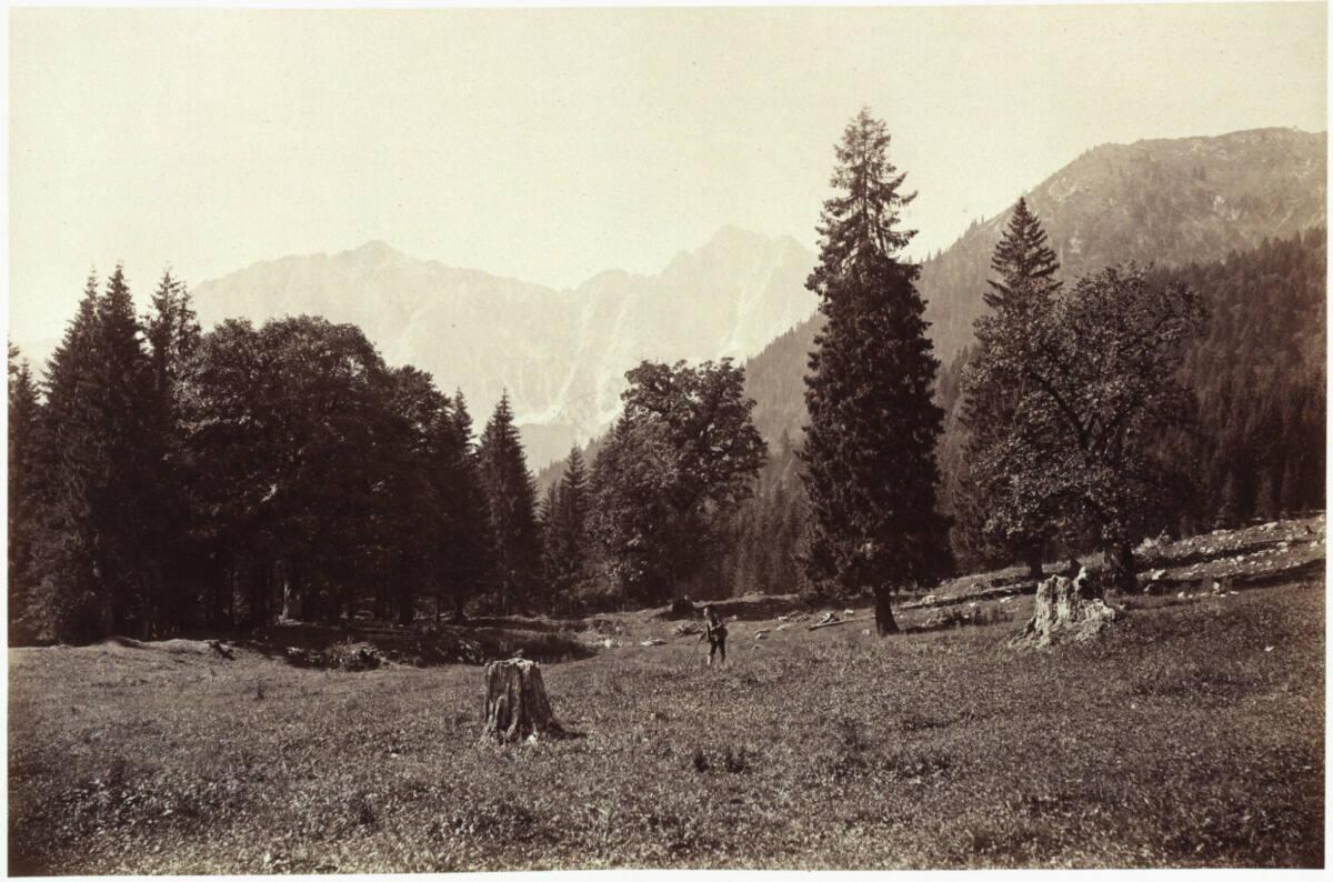 Bernhard Johannes, Alm mit Hochgebirgskette im Hintergrund, Inv. Nr.: FotoGLV2000/914