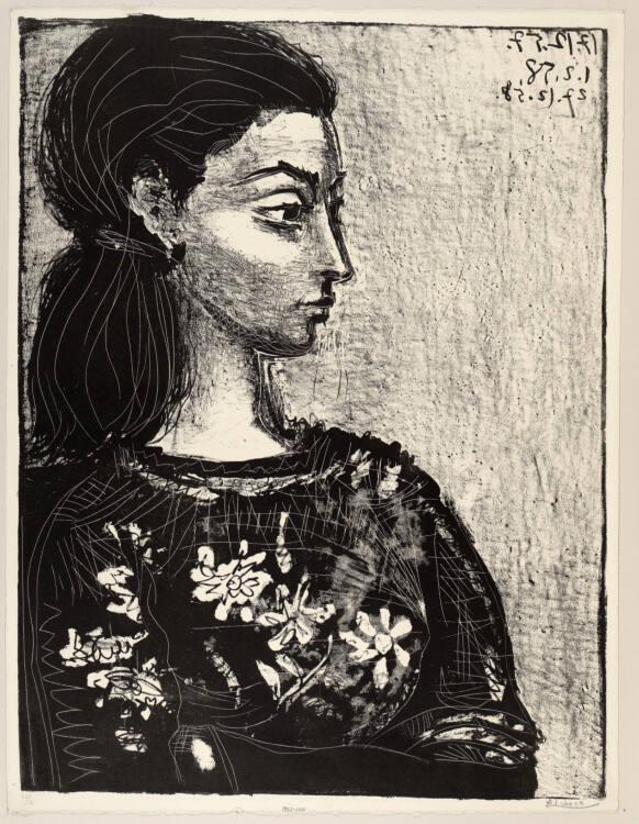 Pablo Picasso, Frau in geblümter Bluse, Inv. Nr.: DG1962/198