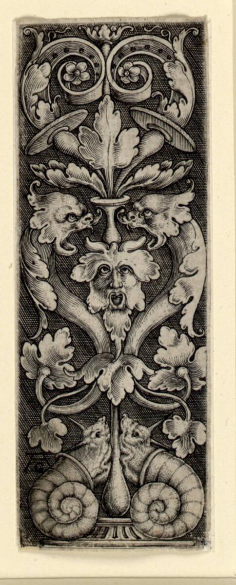 Monogrammist AC, Aufsteigendes Ornament mit zwei Delphinen, Inv. Nr.: DG1937/502