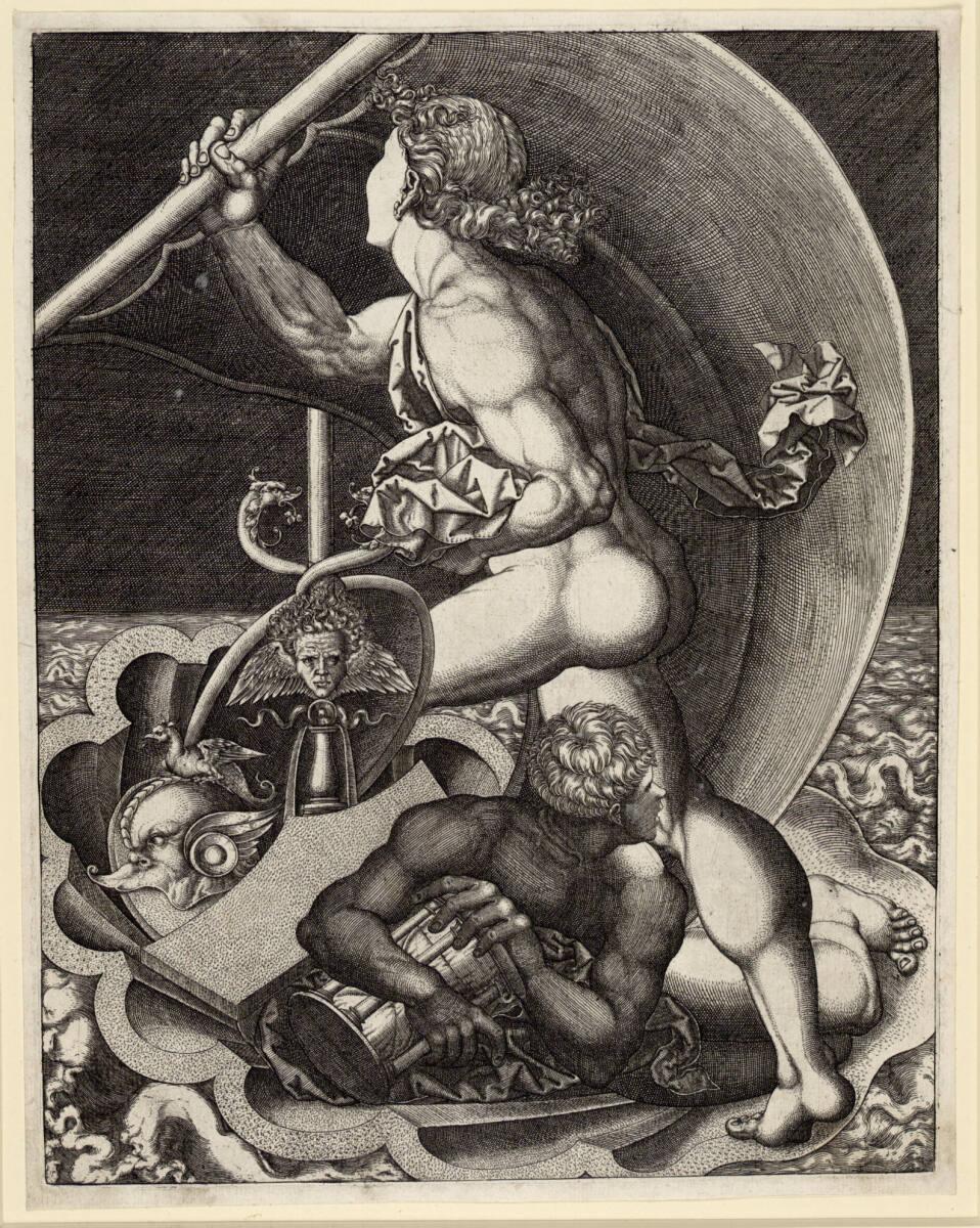 Monogrammist AC, Allegorie mit zwei nackten jungen Männern in einem Muschelboot, Inv. Nr.: DG19…