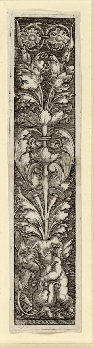 Monogrammist AC, Arabeske mit einem Kind mit Horn, vor schwarzem Hintergrund, Inv. Nr.: DG1937/…