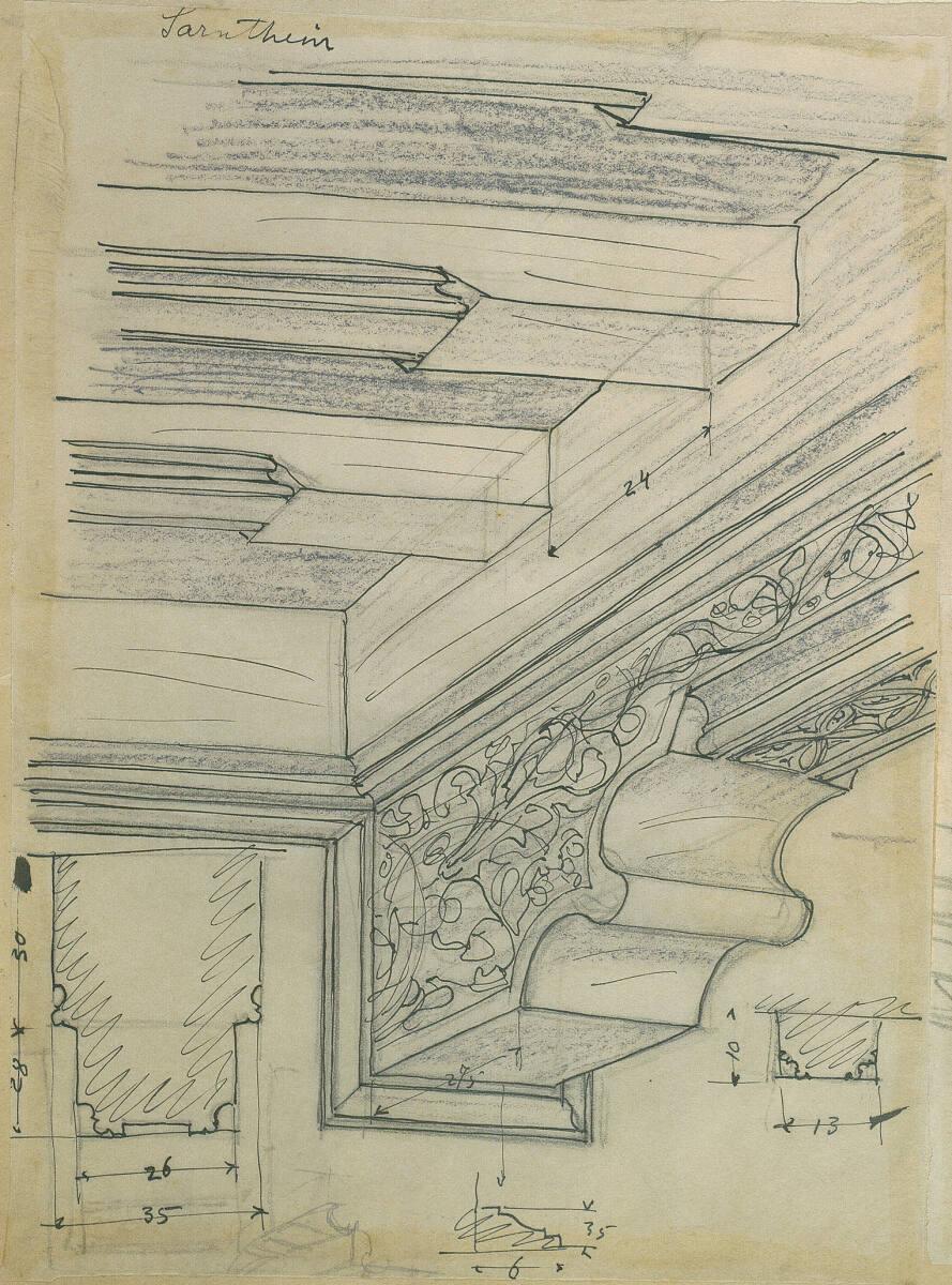 Sarntheim, hölzerne Balkendecke, Perspektive, Schnitt, Inv. Nr.: AZ10896