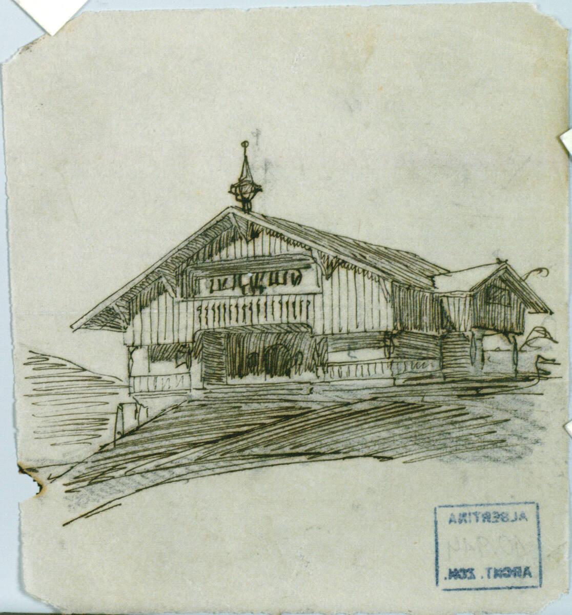 Bauaufnahme, Studien zu einem Tirolerhaus, Perspektive, Inv. Nr.: AZ10914
