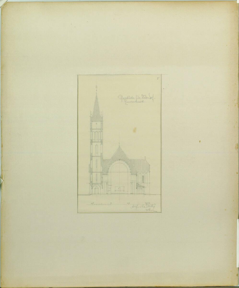 Alfred Castelliz, Wien-Hetzendorf, Pfarrkirchenentwurf, Querschnitt, Inv. Nr.: AZ10961
