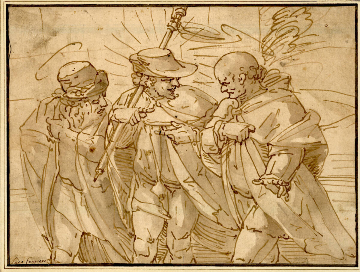 Gang nach Emmaus. Komposition mit drei Figuren (Kniestück), Luca Cambiaso