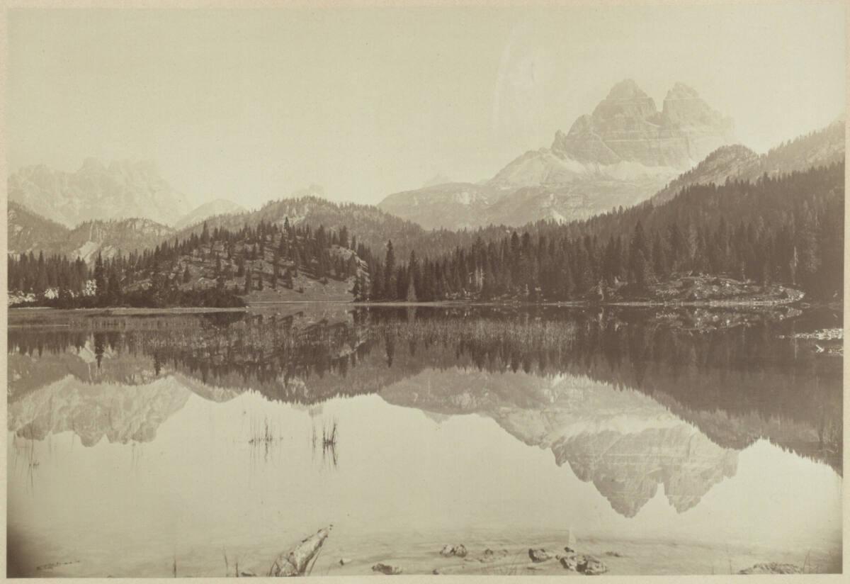 Bernhard Johannes, Dolomitenlandschaft mit den Drei Zinnen und dem Lago di Attorno, Inv. Nr.: F…