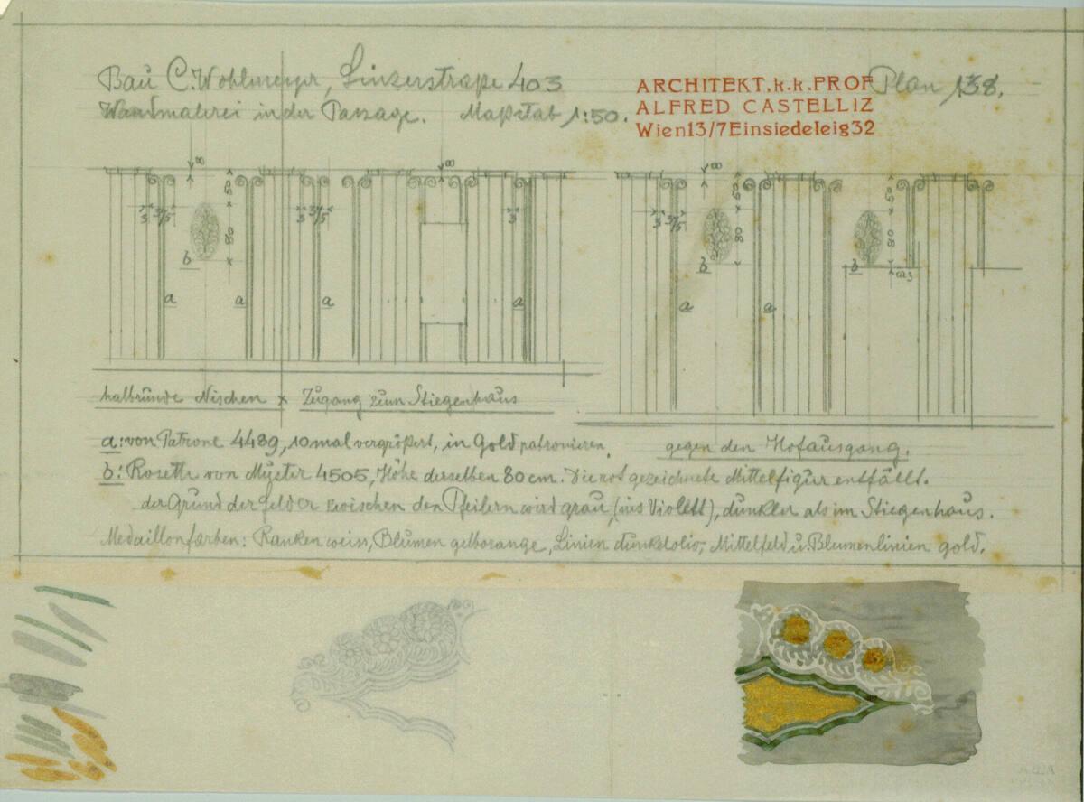 Alfred Castelliz, Wien-Hütteldorf, Miethaus Frau Caroline Wohlmeyer, Linzerstr. 403, Wandmalere…
