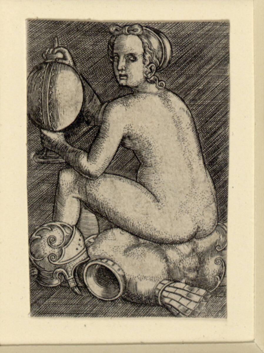 Anonym, Nackte Frau, auf Rüstung sitzend, Inv. Nr.: DG1926/1743