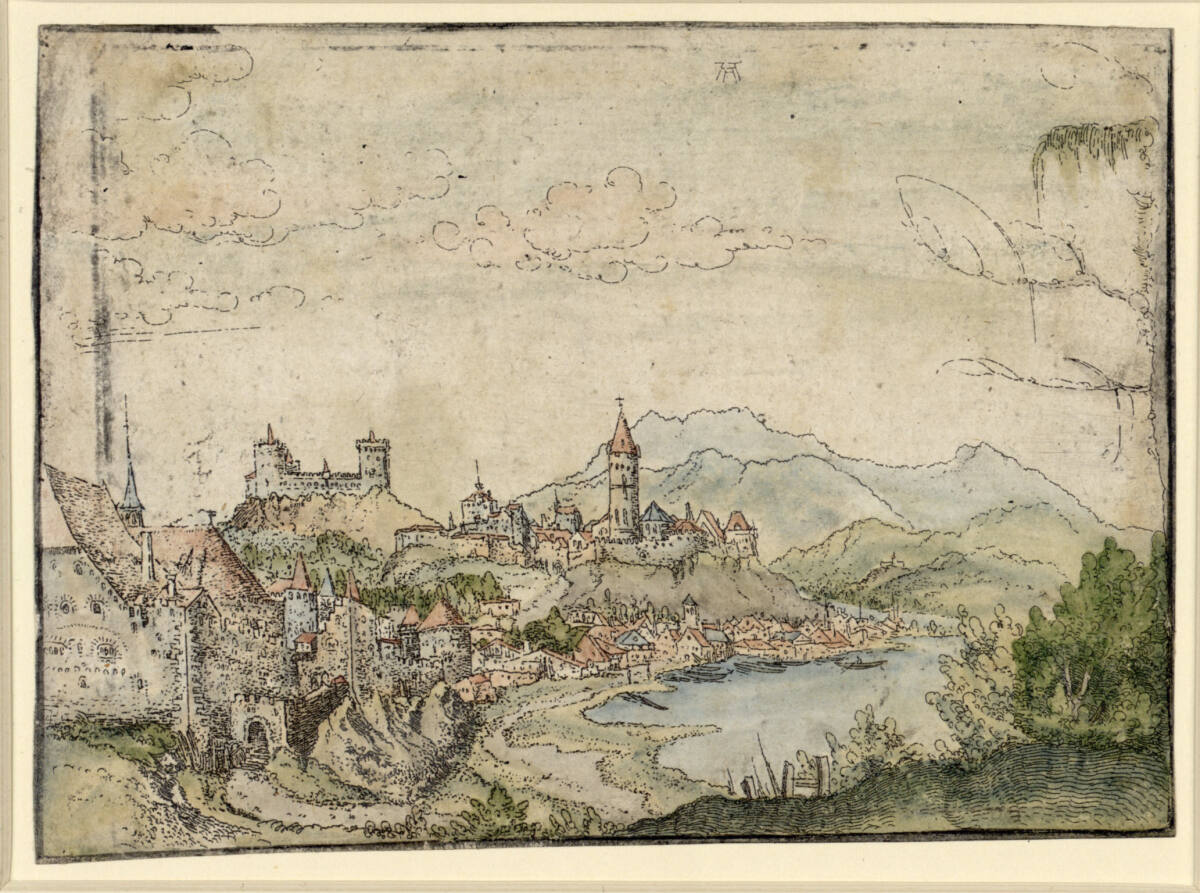 Landschaft mit Stadt am Ufer eines Sees, Albrecht Altdorfer