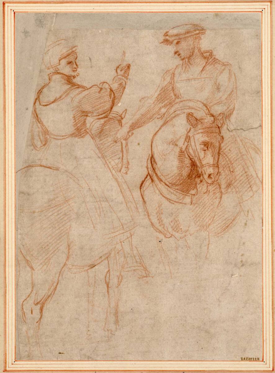 Zwei Reiter in Zeittracht (Studie für die "Kreuztragung Christi", S. Maria dello Spasimo, Palermo), Raphael, 1514–1515