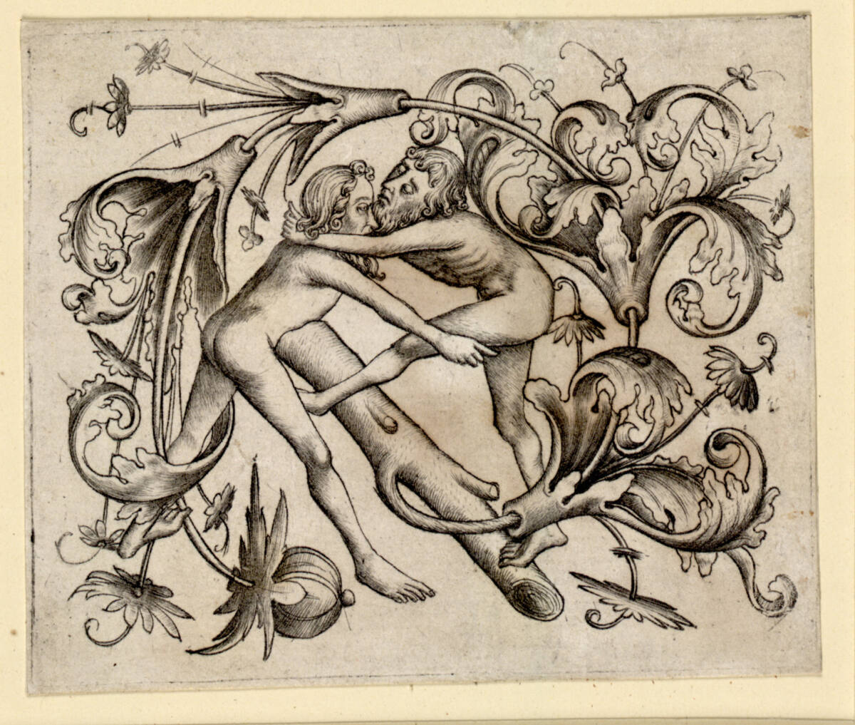 Ornamentfüllung mit zwei ringenden Männern, Meister der Berliner Passion, 1450–1475
