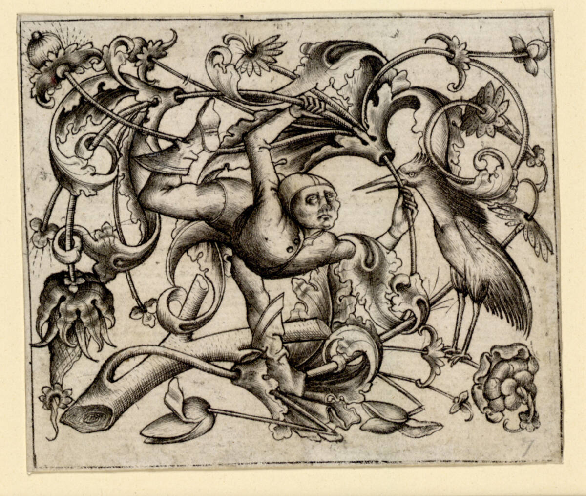 Ornamentfüllung mit Mann, Meister der Berliner Passion, 1450–1470