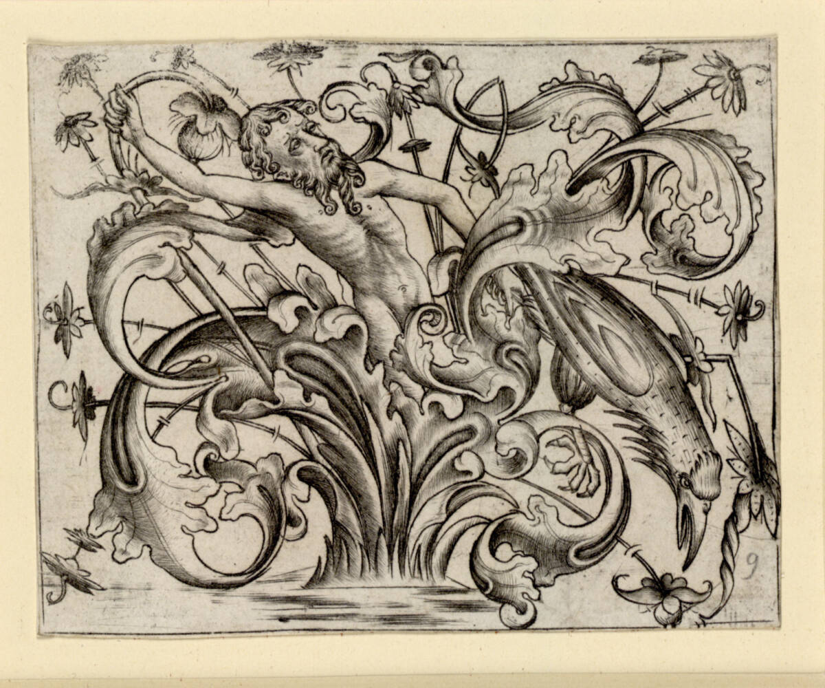 Ornamentfüllung mit Mann, Meister der Berliner Passion, 1450–1470