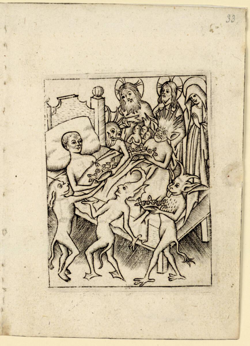 Meister mit den Blumenrahmen, Versuchung durch Hoffart (Ars moriendi VII), Inv. Nr.: DG1926/884