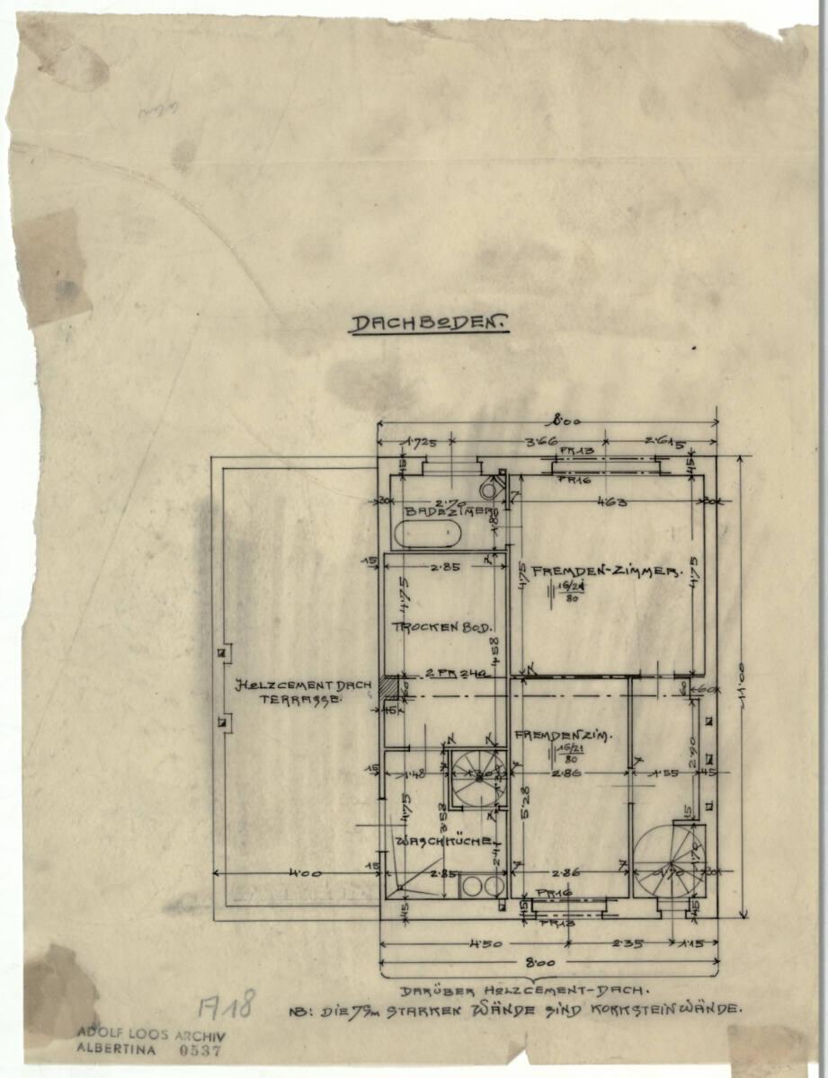 Haus Dr. Gustav und Helene Scheu, Wien XIII., Larochegasse 3, Grundriss, Dachboden, Inv. Nr.: A…
