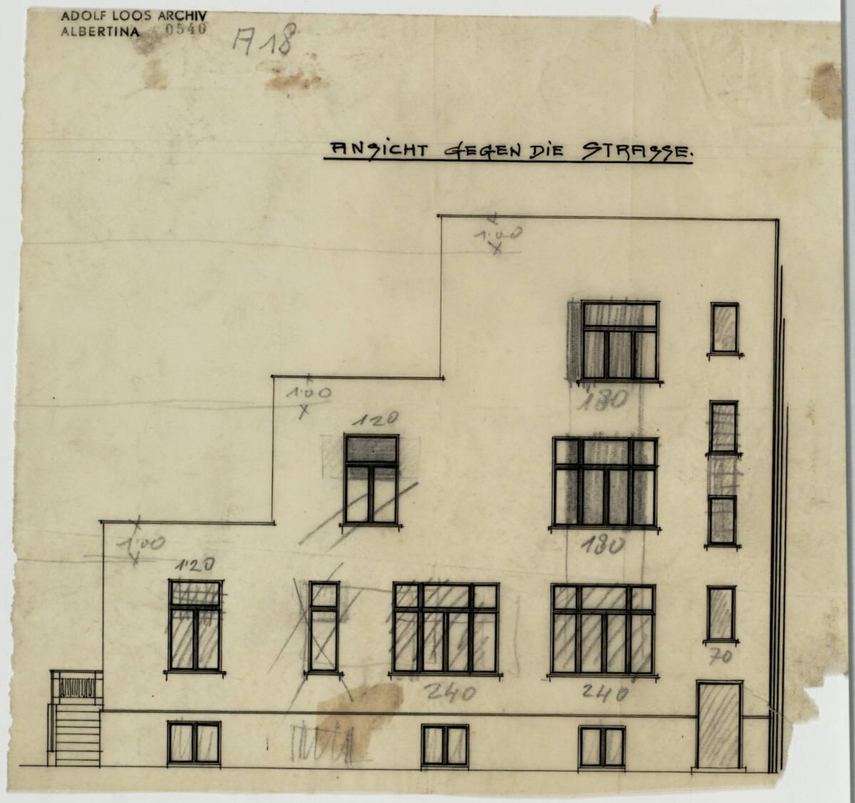 Haus Dr. Gustav und Helene Scheu, Wien XIII., Larochegasse 3, Ansicht gegen die Straße, frühe F…