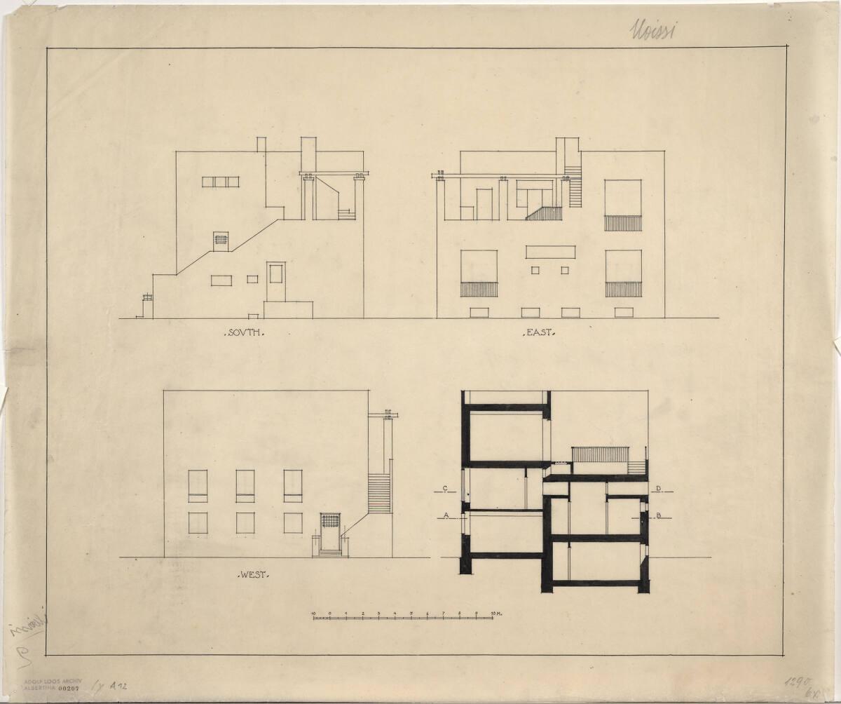 Villa Alexander Moissi, für den Lido, Venedig, Italien, Schnitt, Ansichten, Inv. Nr.: ALA207