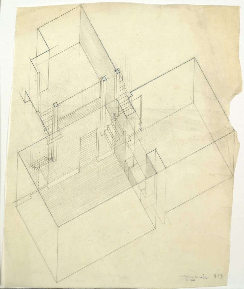 Haus Hans und Anny Moller, Wien XVIII., Starkfriedgasse 19, Axonometrie der Treppen (nur Teilbe…