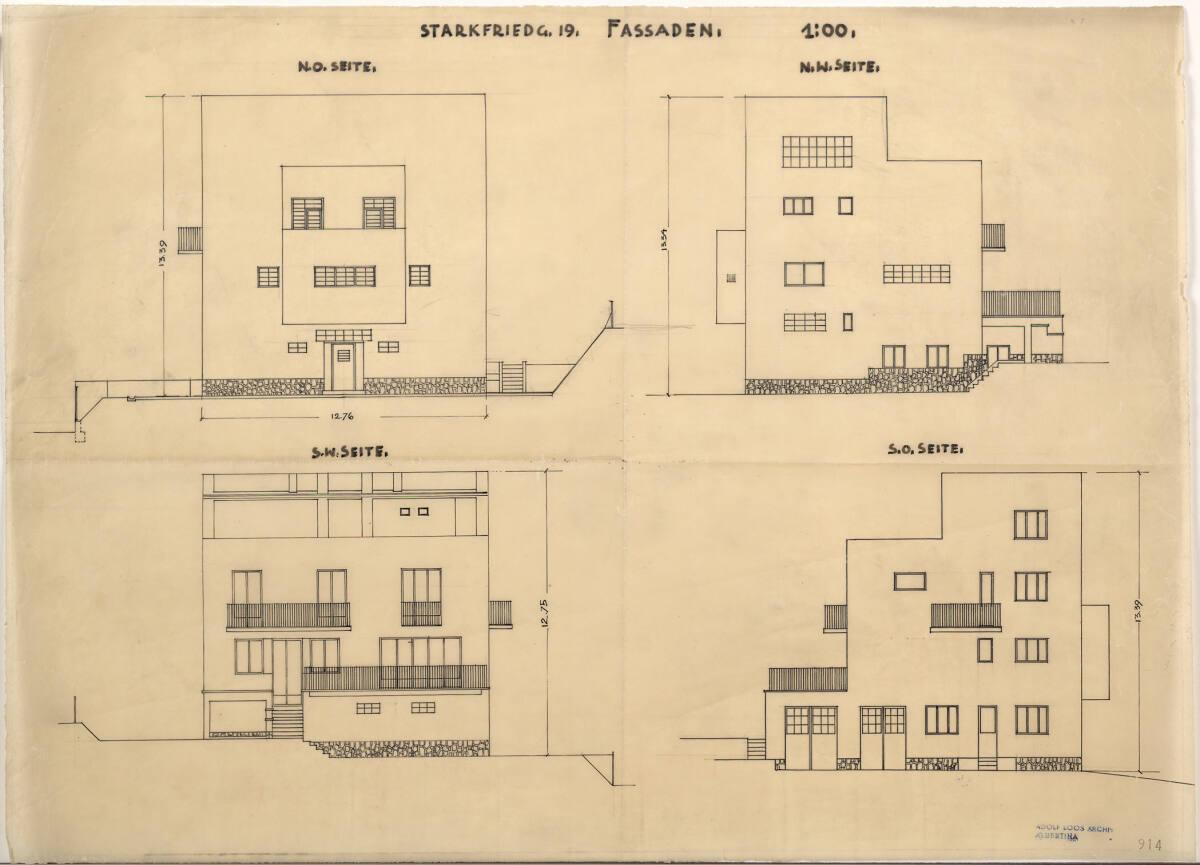 Haus Hans und Anny Moller, Wien XVIII., Starkfriedgasse 19, Fassadenrisse, Inv. Nr.: ALA914
