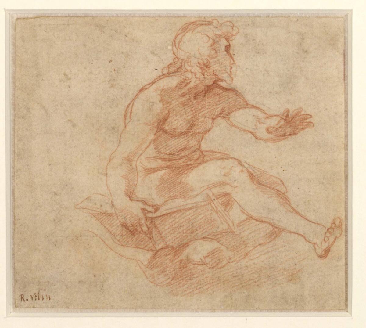 Sitzender Männerakt mit aufgeschlagenem Buch (Studie für die "Transfiguration"), Raphael, 1518–1520
