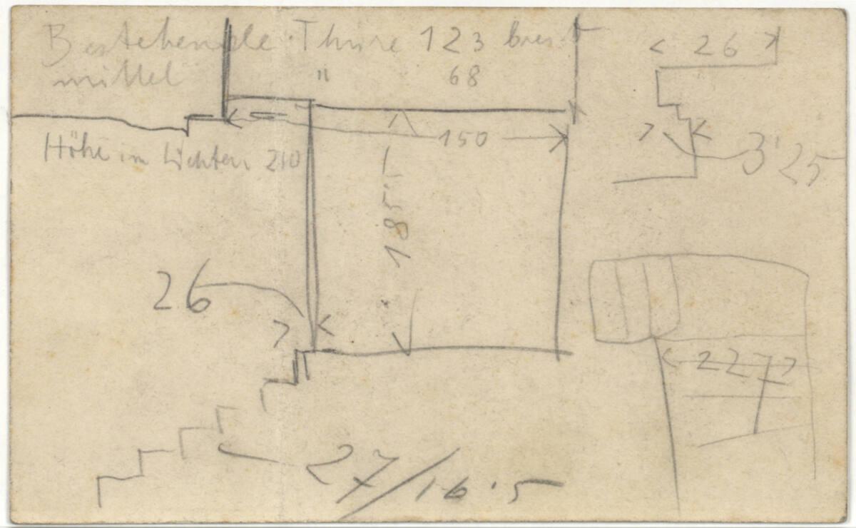 Aufnahmeskizze auf Visitenkarte Alois Strehlik, Inv. Nr.: ALA742