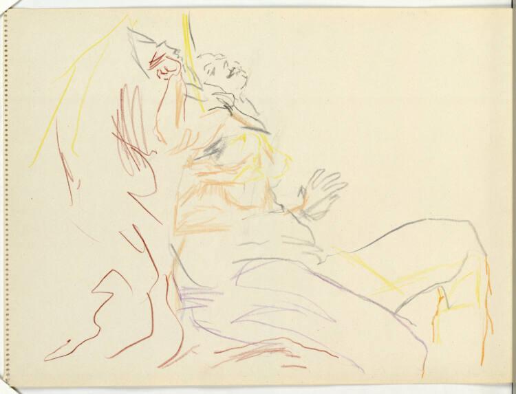 Oskar Kokoschka, Seitliche Ansicht der Marmorskulptur der Verità von G.L.Bernini; Galleria Borg…