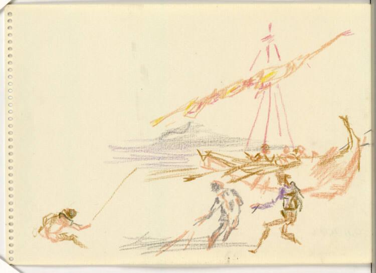 Oskar Kokoschka, Drei, ein Seegelboot an Land ziehende Figuren, Inv. Nr.: 44406/6