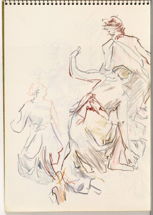 Oskar Kokoschka, Drei weibliche Figuren in Bewegung, Rückenansicht; nach der Porzellanfigur "Dr…