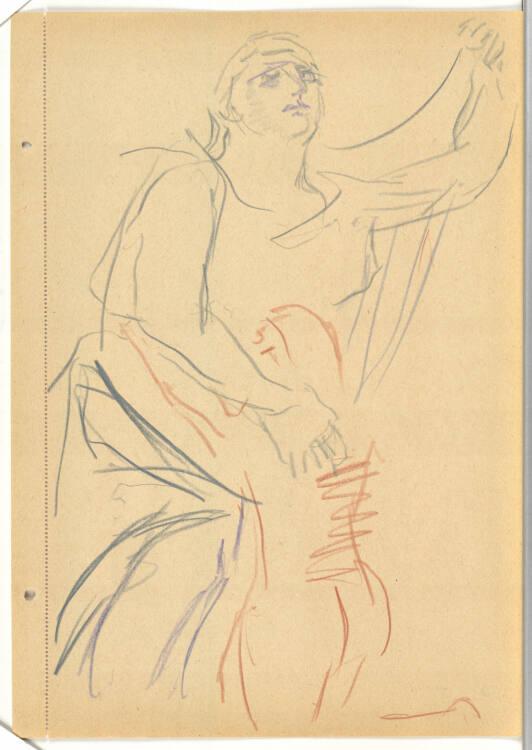Oskar Kokoschka, Mutter mit Gewandzipfel in der Linken, ihr Kind im Schoß schützend; nach einer…