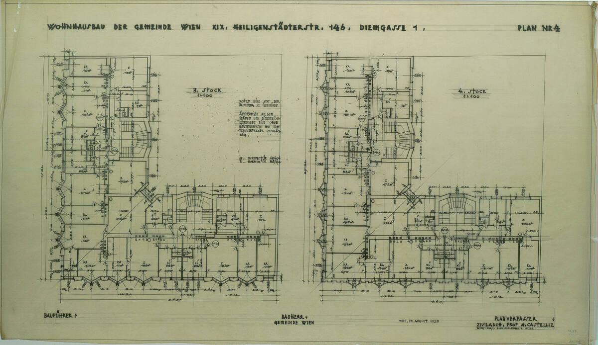 Alfred Castelliz, Wien-Döbling, Haus Diemgasse 1, Wohnbau der Gemeinde Wien, Variante mit Erker…