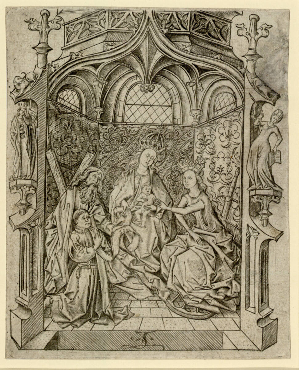 Die thronende Madonna zwischen der heilige Katharina und dem heiligen Andreas, Israhel van Meckenem