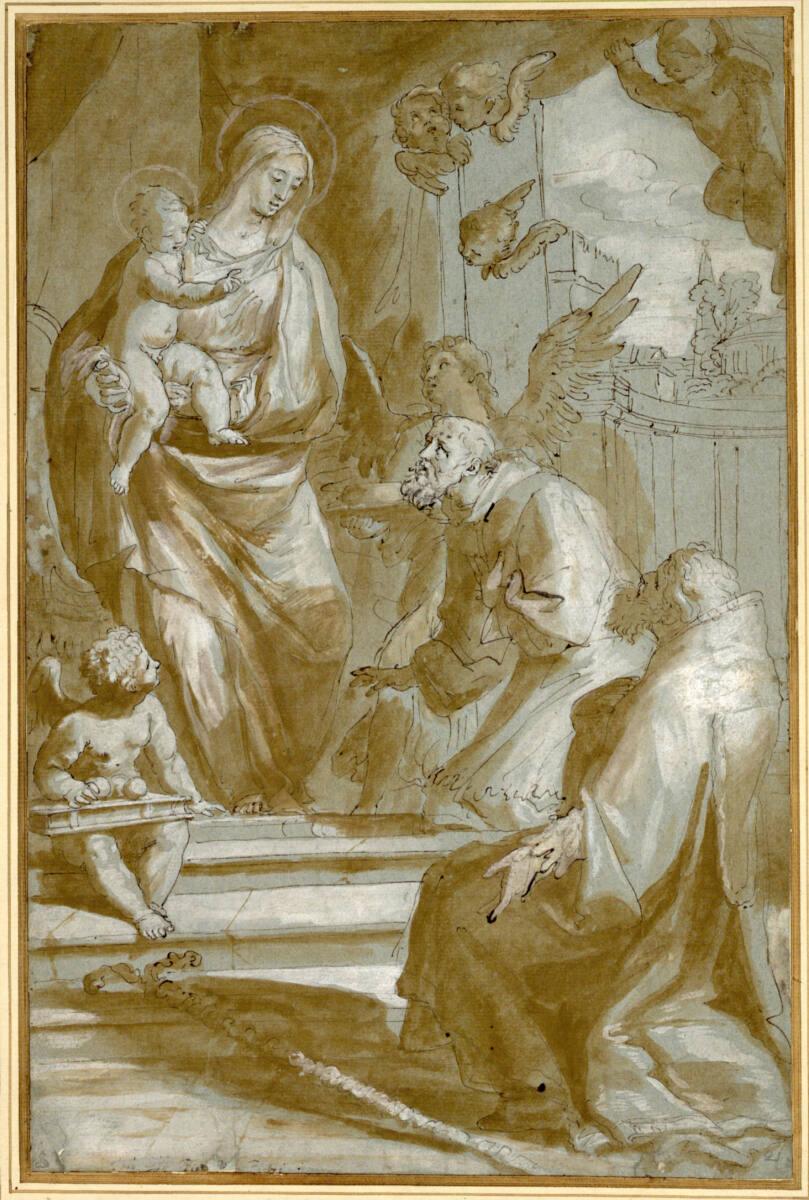 Pietro Antonio de Pietri, Sacra Conversazione. Der Jesusknabe auf dem Arm Mariens segnet die He…