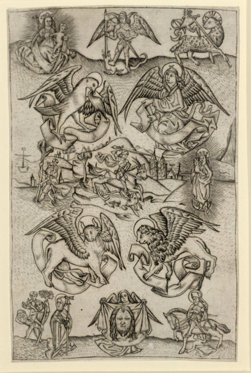 Israhel van Meckenem, Die Evangelistensymbole, verschiedene Heilige und andere religiöse Darste…