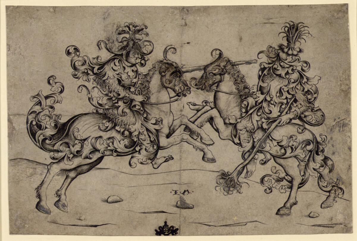 Israhel van Meckenem, Kampf zweier wilder Männer zu Pferd, Inv. Nr.: DG1926/1289