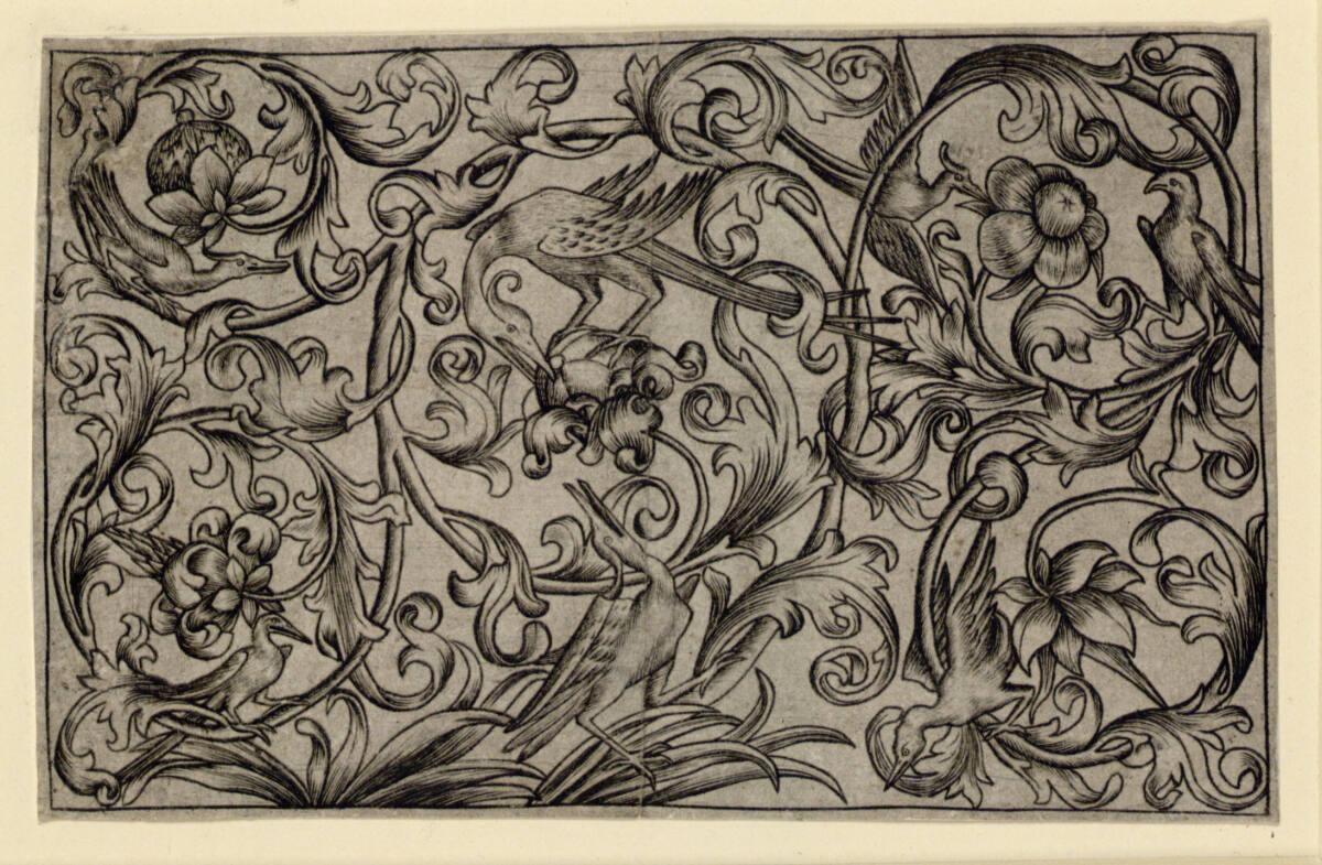 Israhel van Meckenem, Querfüllung mit sieben Vögeln, Inv. Nr.: DG1926/1354
